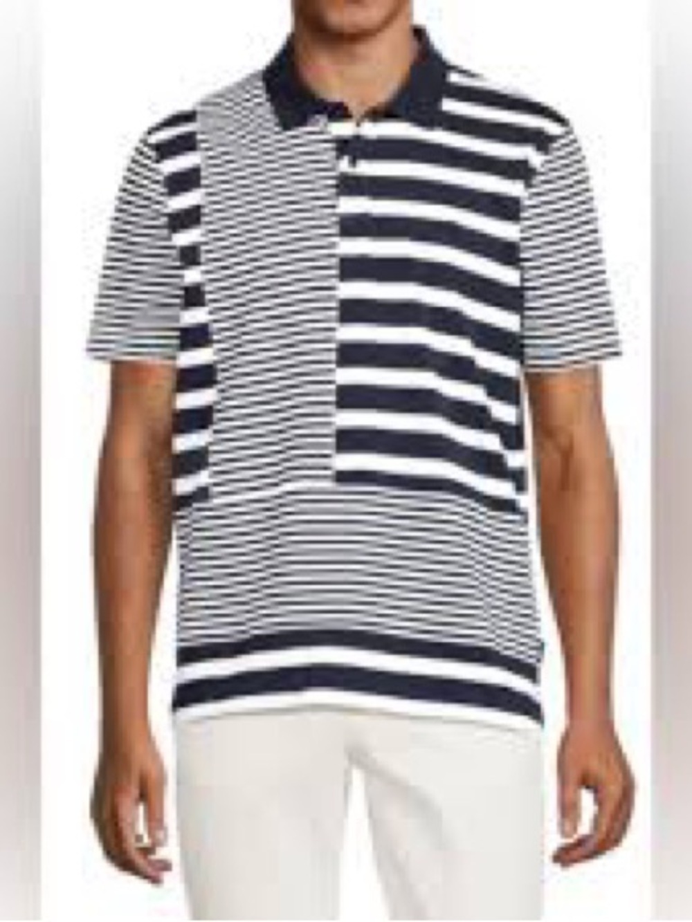 Ted Baker Navy and White Mixed-Stripe Polo